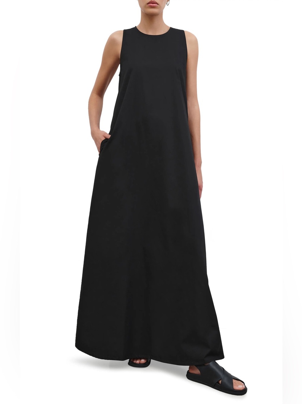 Marcella Gracie 100% Cotton Sleeveless Flowy A-Line Maxi Dress size XL in black